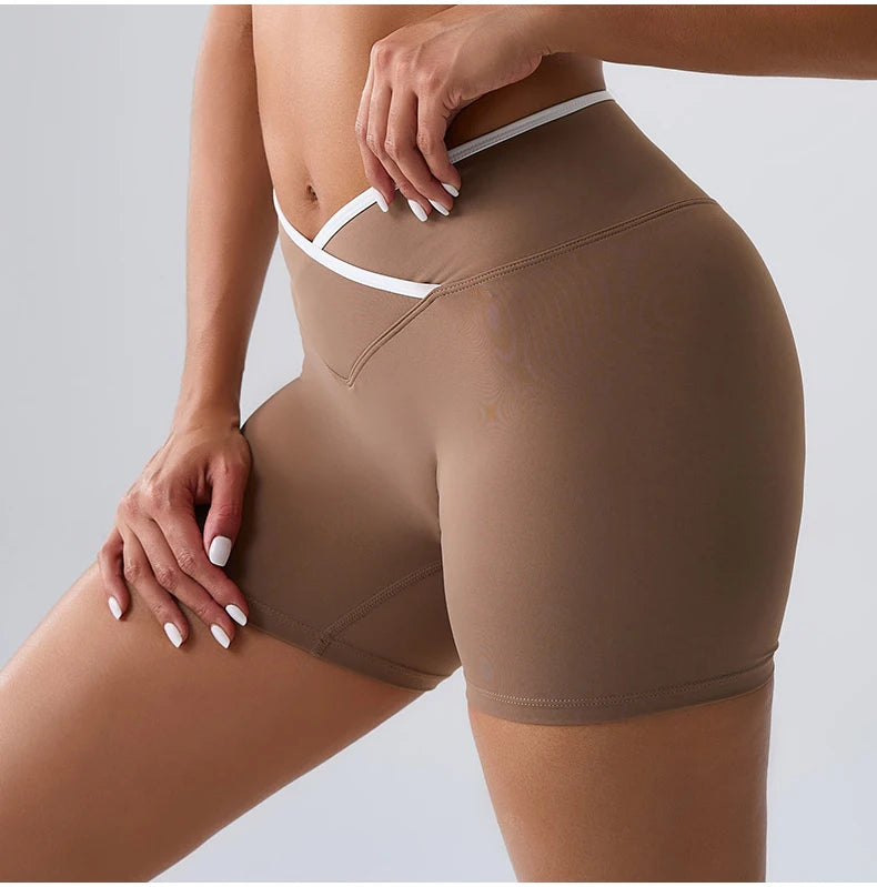 Women's Cross Waist High Waist Gym Shorts for Running Cycling Yoga