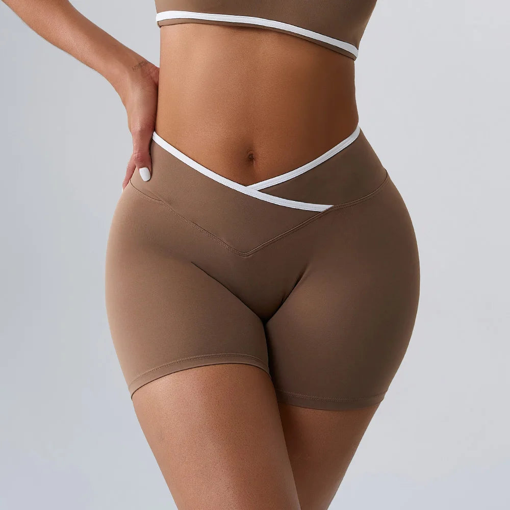 Women's Cross Waist High Waist Gym Shorts for Running Cycling Yoga