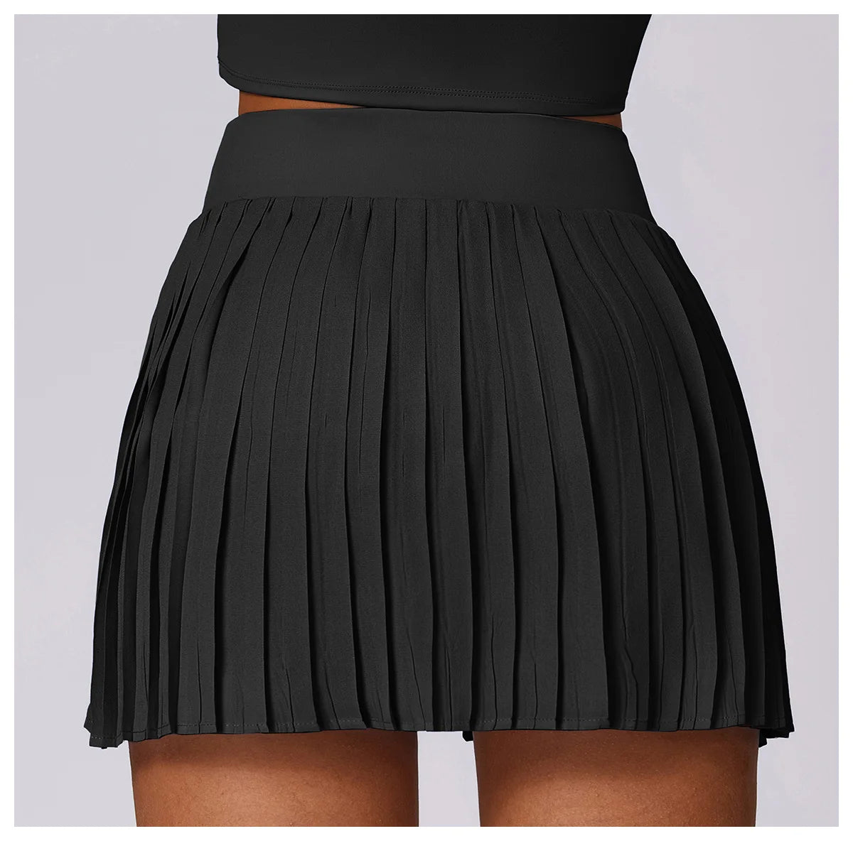 Black pleated mini skirt for women, high waist, stylish summer fashion