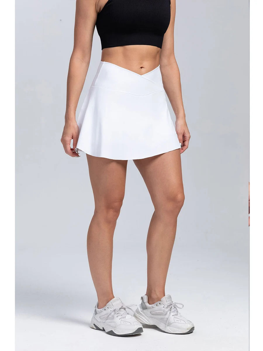 Women Pleated Tennis Skirt With Pockets Golf Crossover High Waisted Skort