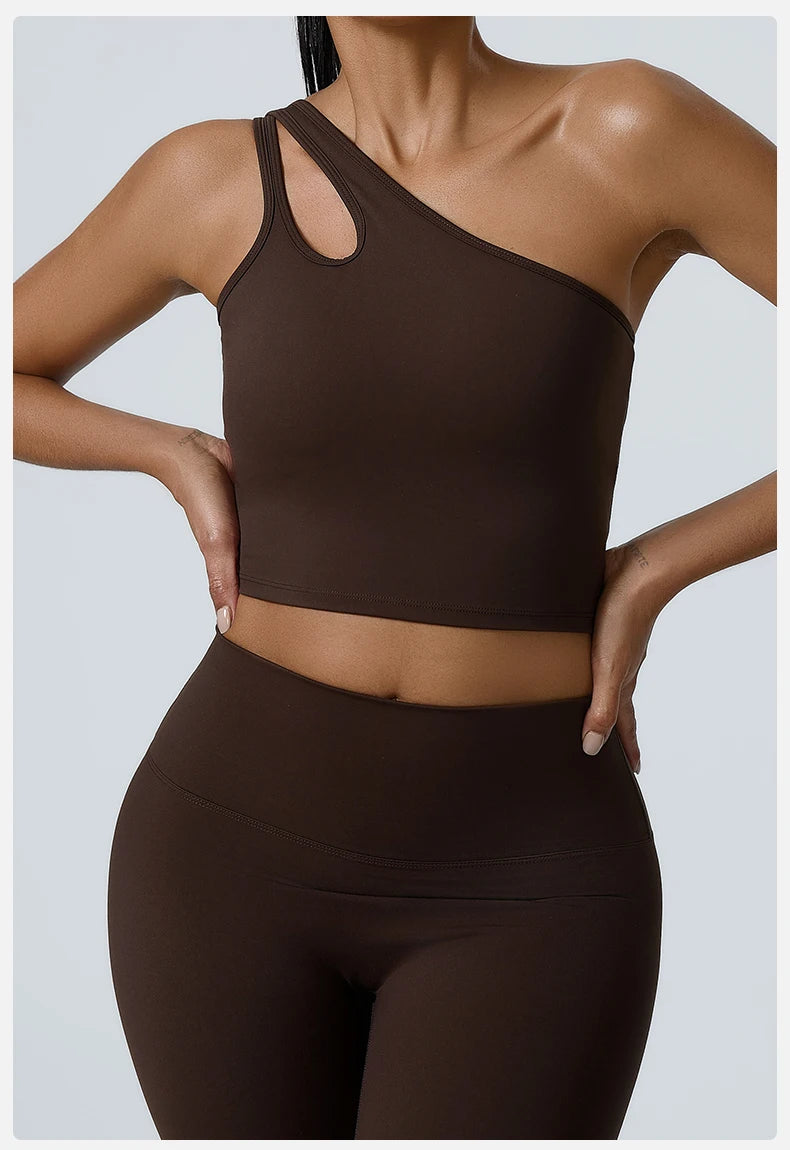 Women Push Up Sports Bra One Shoulder Yoga Shockproof Fitness Bra Black White