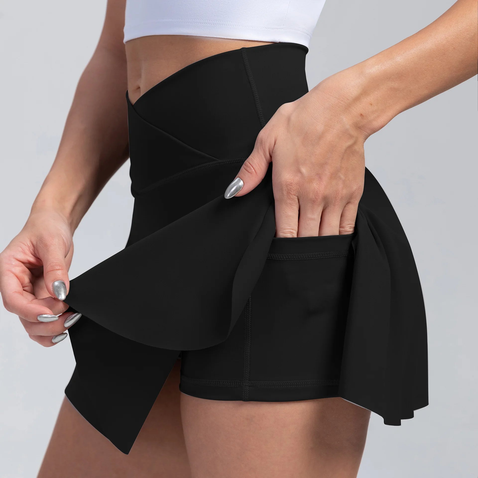 Women Pleated Tennis Skirt With Pockets Golf Crossover High Waisted Skort