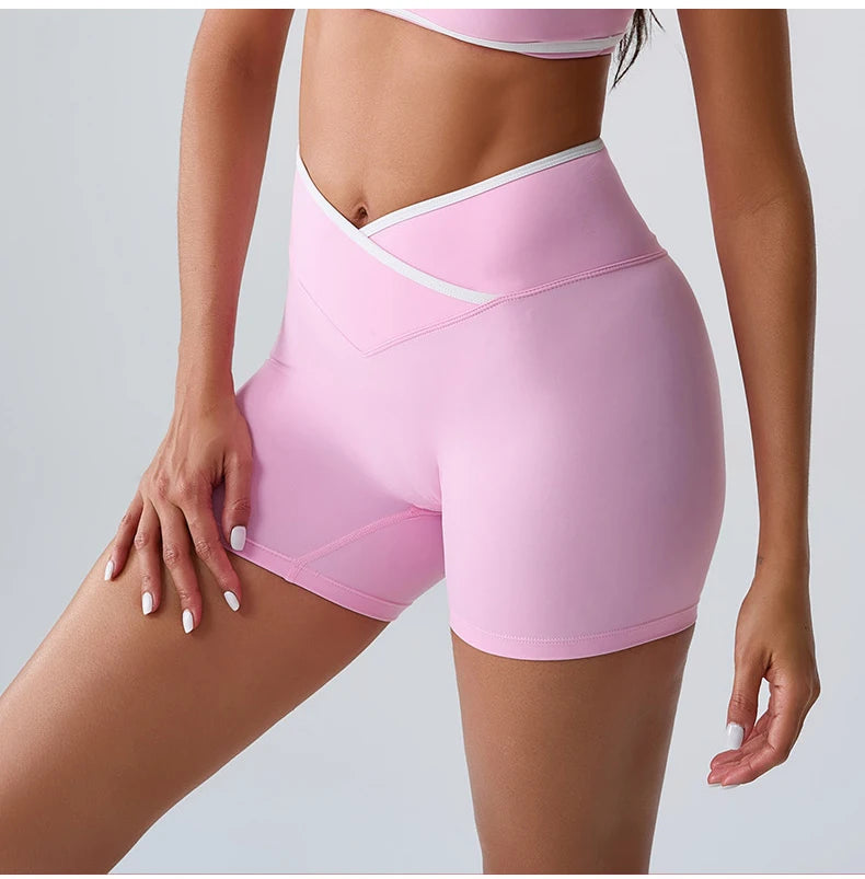 Women's Cross Waist High Waist Gym Shorts for Running Cycling Yoga