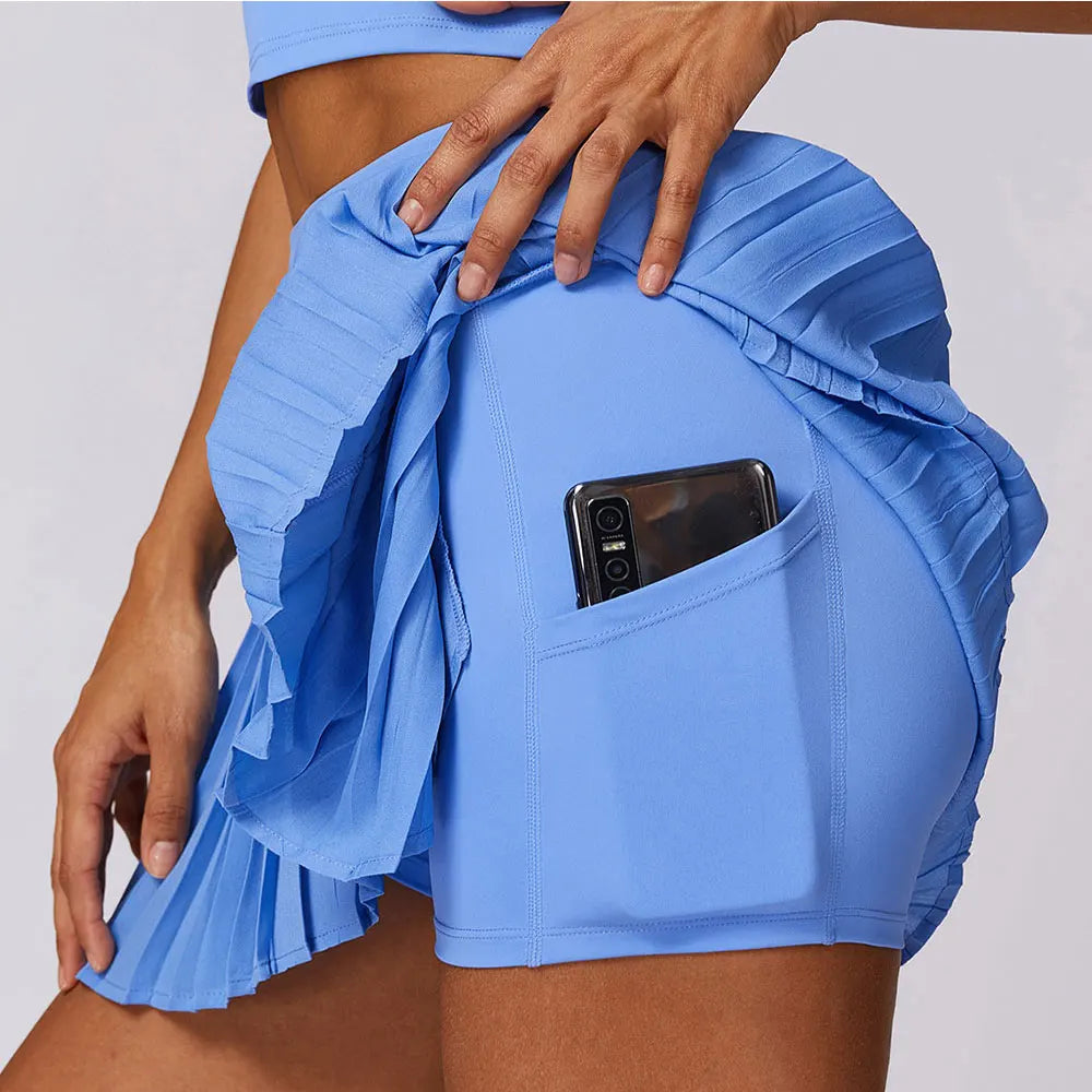 Women Running Skirt With Pockets High Waist Yoga Fitness Shorts