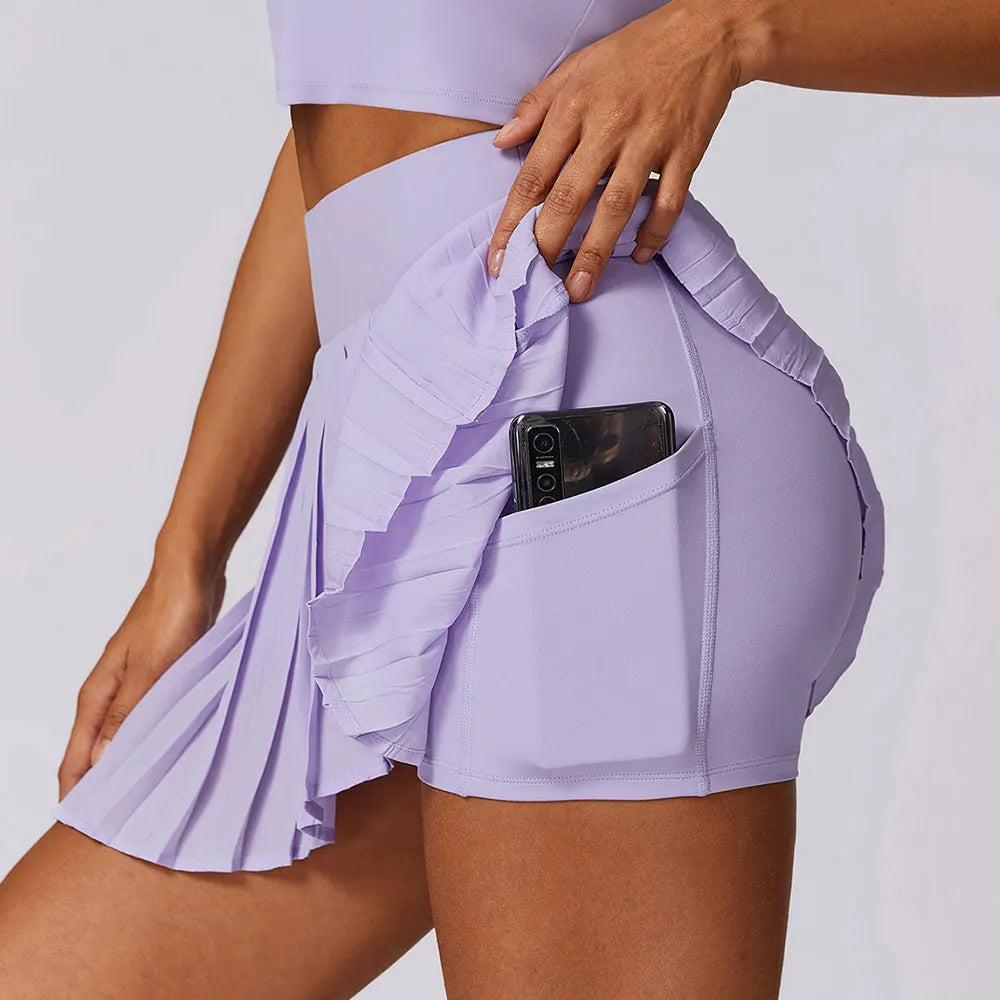 Women Running Skirt With Pockets High Waist Yoga Fitness Shorts