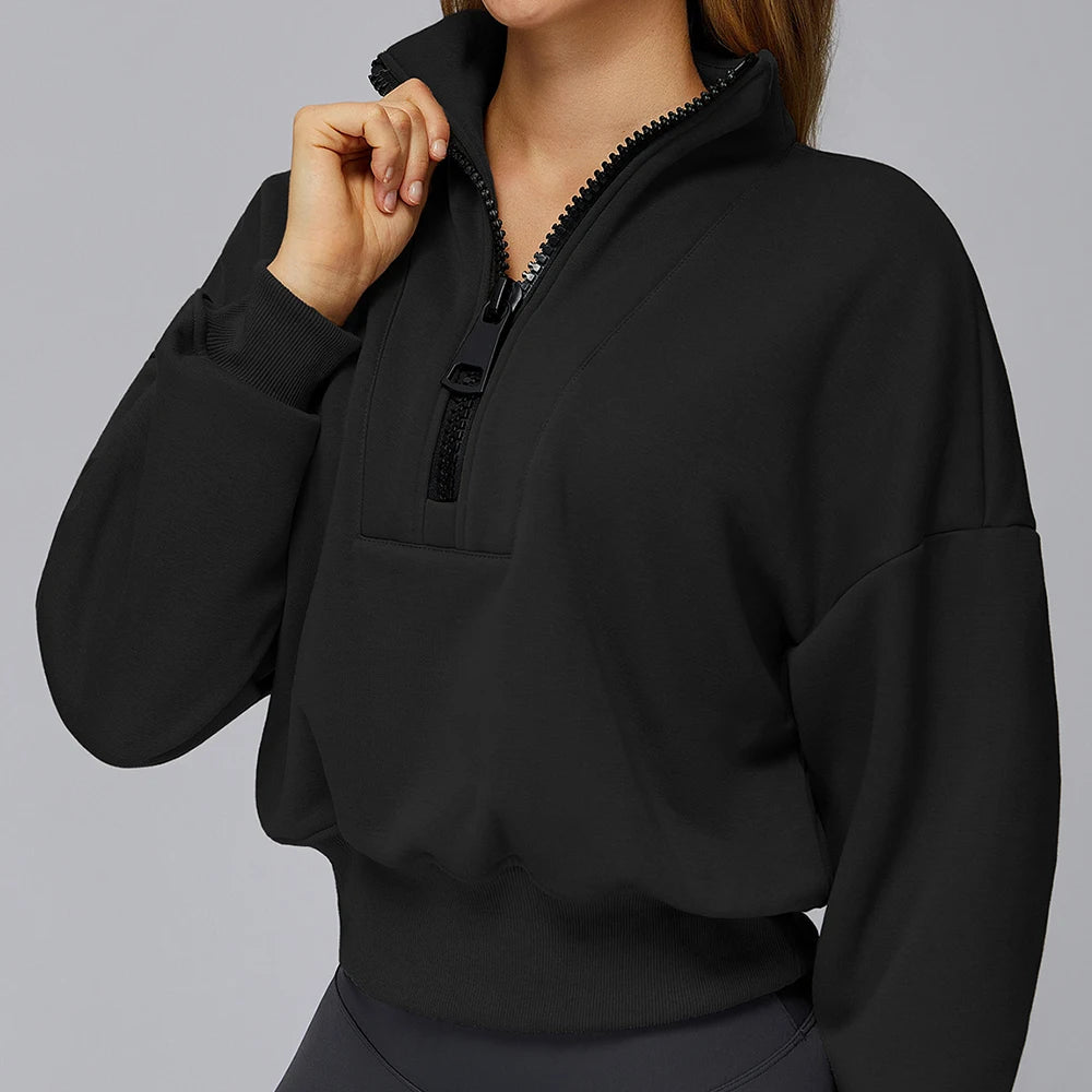 Women's Windproof Winter Hoodie With Stand Collar Yoga And Outdoor Activities