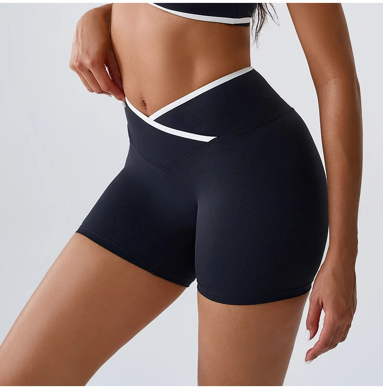 Women's Cross Waist High Waist Gym Shorts for Running Cycling Yoga