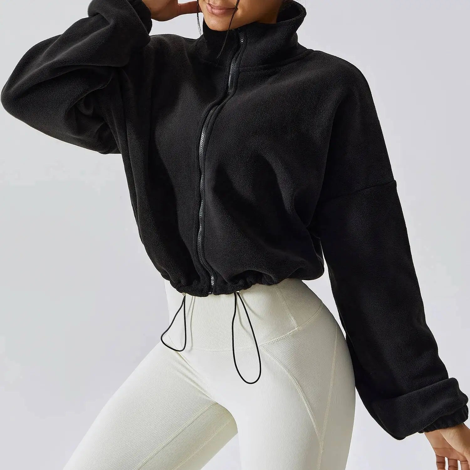 Women Crop Fleece Jacket Stand Collar Outerwear Autumn Winter