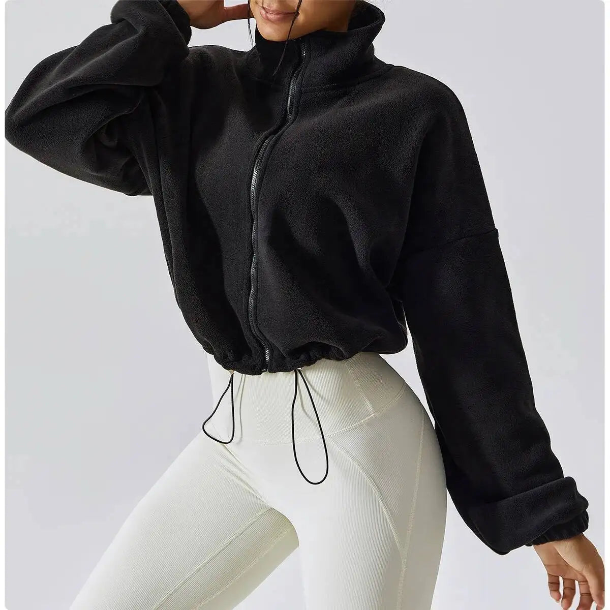 Women Crop Fleece Jacket Stand Collar Outerwear Autumn Winter