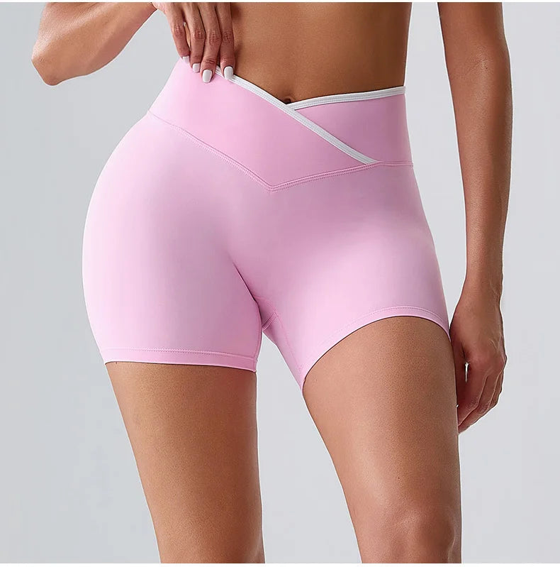 Women's Cross Waist High Waist Gym Shorts for Running Cycling Yoga
