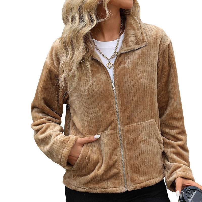 All - matching Ethnic Style Embroidered Stand Collar Warm Plush Coat - THREADLIGHT