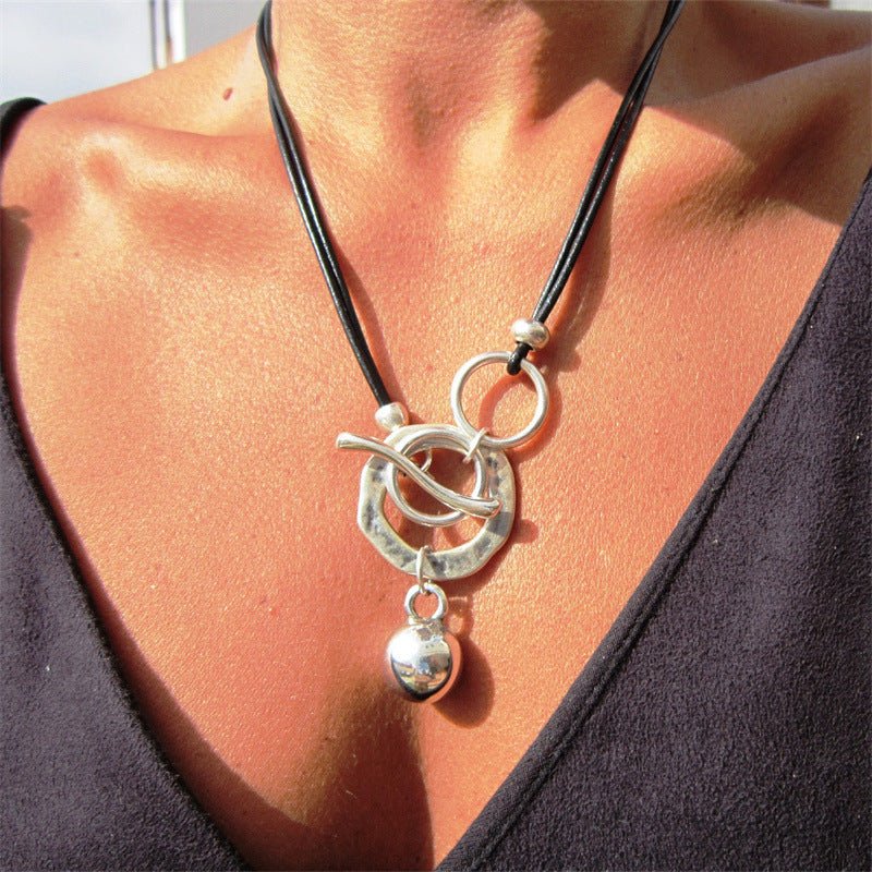 Bohemian Ring Leather Necklace OT Buckle Drop - THREADLIGHT