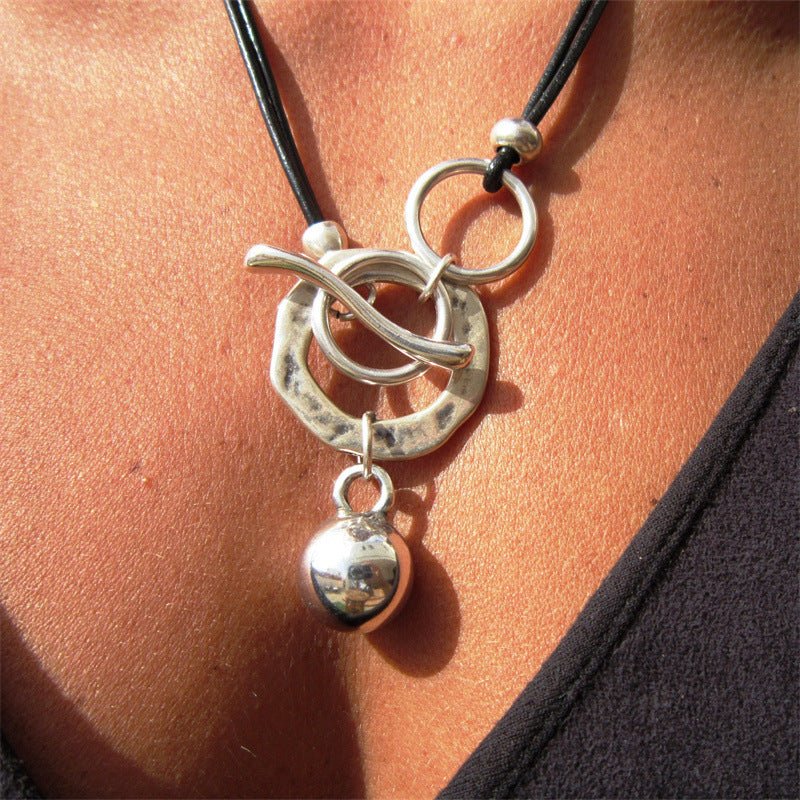 Bohemian Ring Leather Necklace OT Buckle Drop - THREADLIGHT