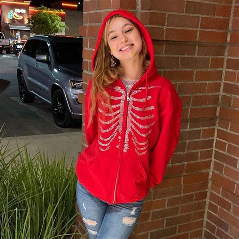 Butterfly Pattern Rhinestone Zipper Streetwear - THREADLIGHT
