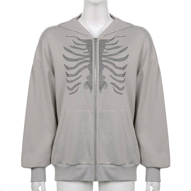 Butterfly Pattern Rhinestone Zipper Streetwear - THREADLIGHT