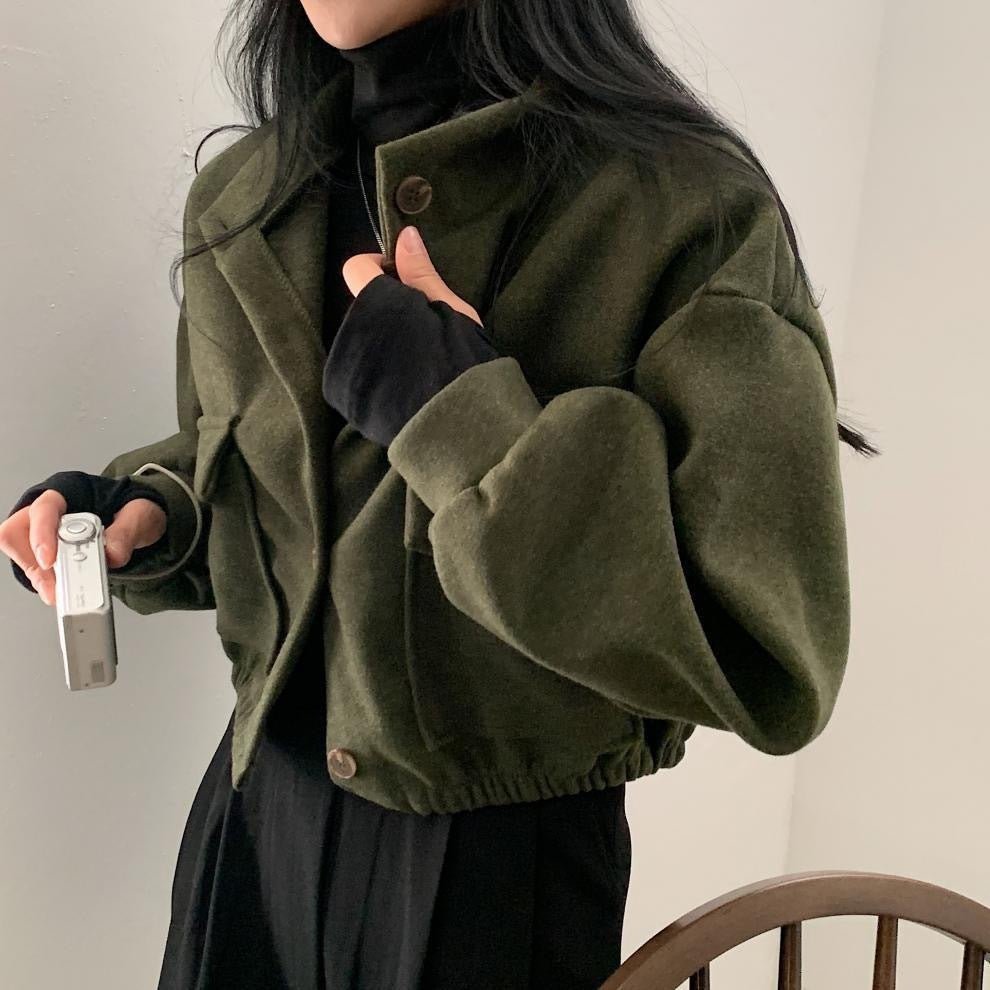Cool Korean Style Autumn And Winter New Style Stand Collar Niche Short Lazy Style Loose Casual Woolen Coat For Women - THREADLIGHT