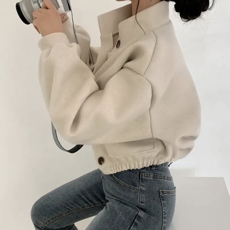 Cool Korean Style Autumn And Winter New Style Stand Collar Niche Short Lazy Style Loose Casual Woolen Coat For Women - THREADLIGHT
