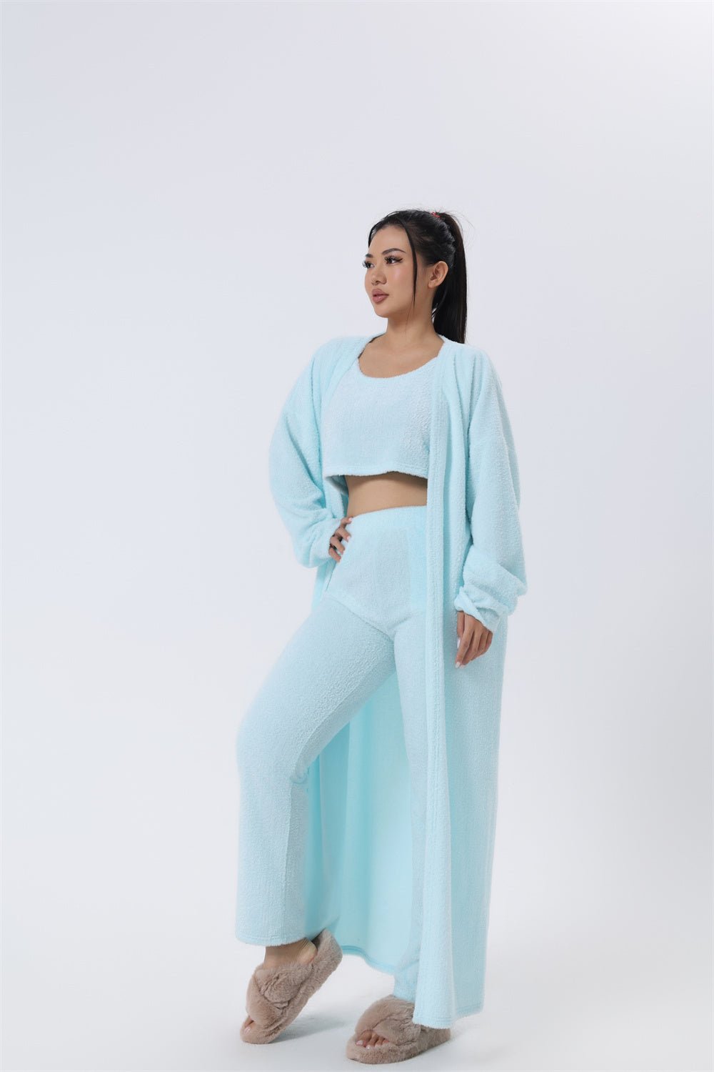 Cozy Pajama Set, 3 Piece Lounge Set, Cute Loungewear, Warm Suit Sets, Matching Set, Lounge Set, 3 Piece Pant Sets, Women Winter Dress - THREADLIGHT