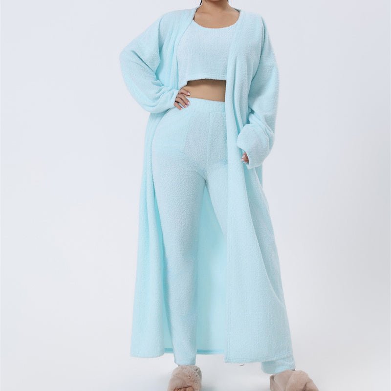 Cozy Pajama Set, 3 Piece Lounge Set, Cute Loungewear, Warm Suit Sets, Matching Set, Lounge Set, 3 Piece Pant Sets, Women Winter Dress - THREADLIGHT