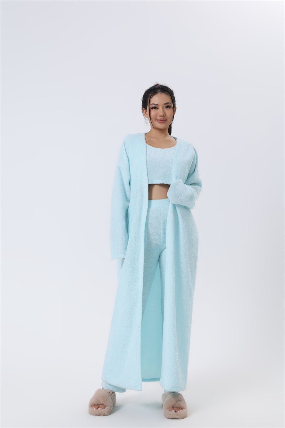 Cozy Pajama Set, 3 Piece Lounge Set, Cute Loungewear, Warm Suit Sets, Matching Set, Lounge Set, 3 Piece Pant Sets, Women Winter Dress - THREADLIGHT
