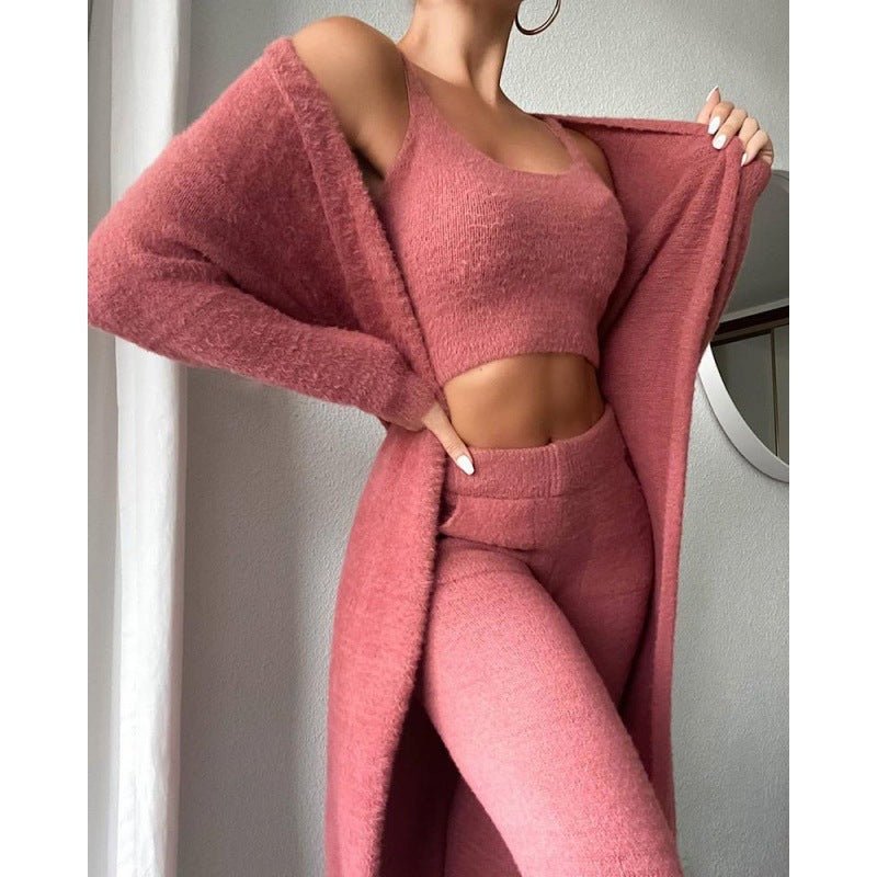 Cozy Pajama Set, 3 Piece Lounge Set, Cute Loungewear, Warm Suit Sets, Matching Set, Lounge Set, 3 Piece Pant Sets, Women Winter Dress - THREADLIGHT