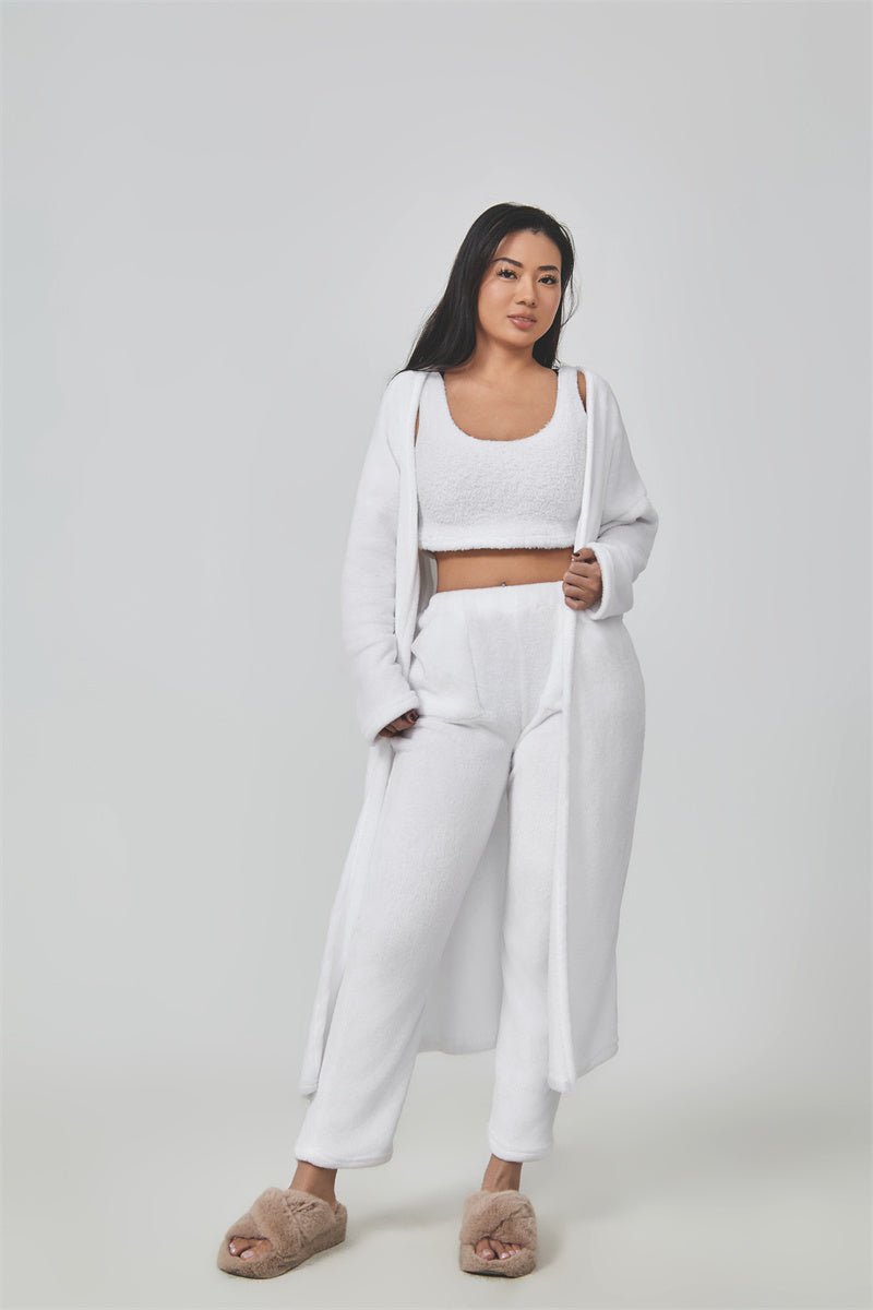 Cozy Pajama Set, 3 Piece Lounge Set, Cute Loungewear, Warm Suit Sets, Matching Set, Lounge Set, 3 Piece Pant Sets, Women Winter Dress - THREADLIGHT