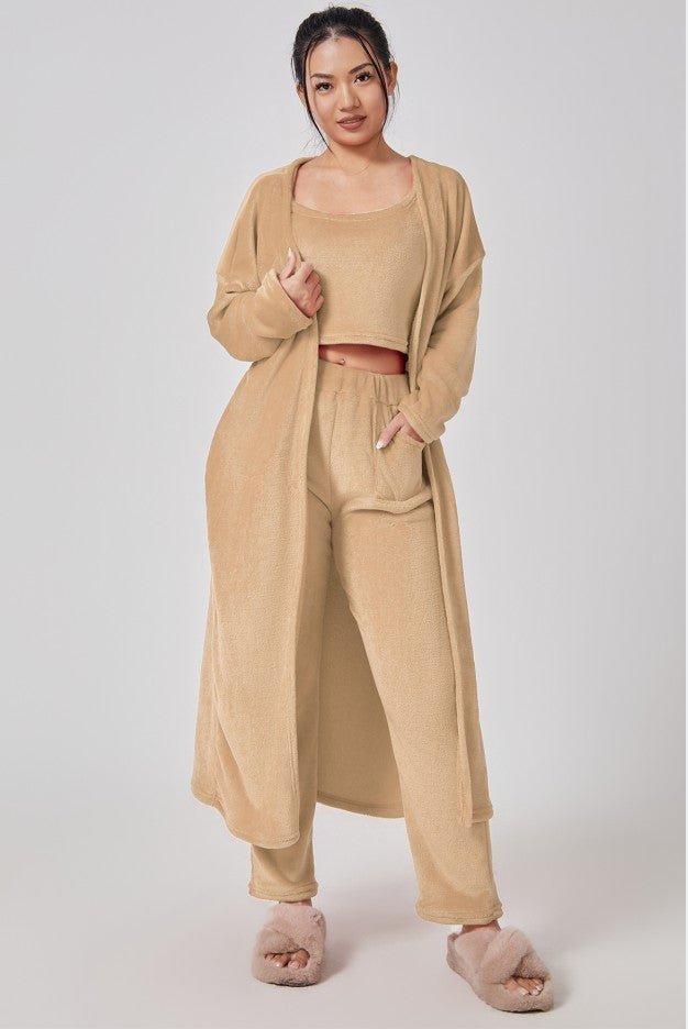 Cozy Pajama Set, 3 Piece Lounge Set, Cute Loungewear, Warm Suit Sets, Matching Set, Lounge Set, 3 Piece Pant Sets, Women Winter Dress - THREADLIGHT