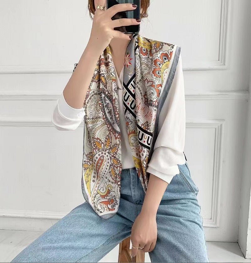 Fashion Silk Scarves Female Printing Hijab - THREADLIGHT
