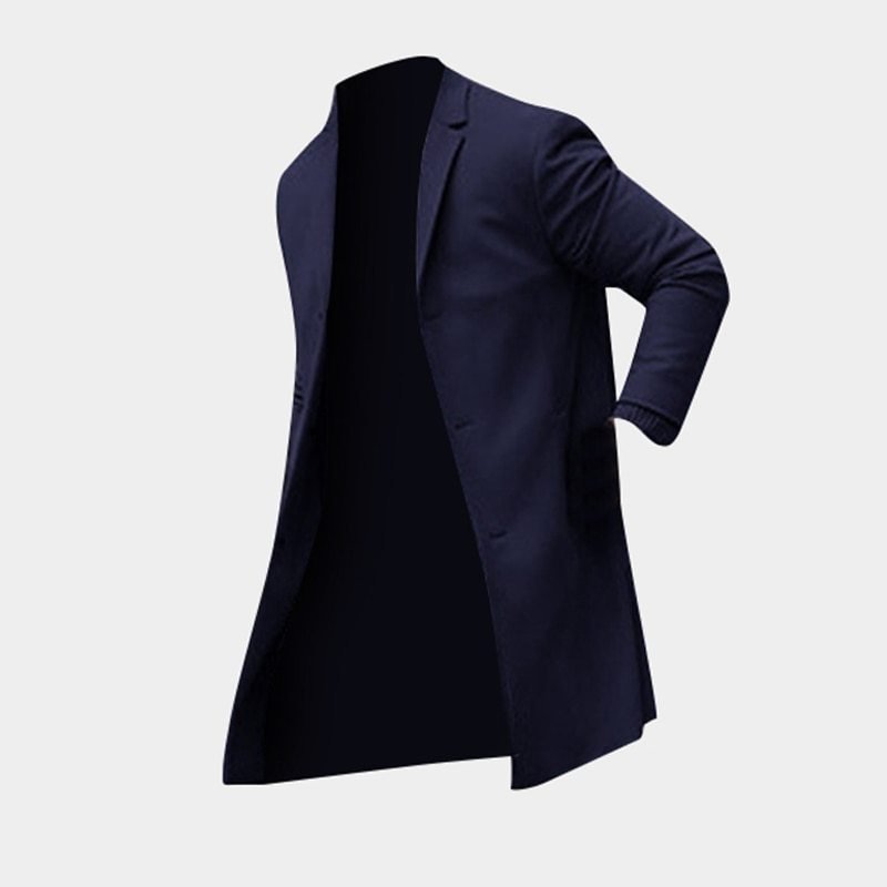 Fashion Winter Men's Trench Long Jackets Coats Overcoat Classic Jackets Solid Slim Fit Outwear Hombre Men Clothes Khaki Black - THREADLIGHT