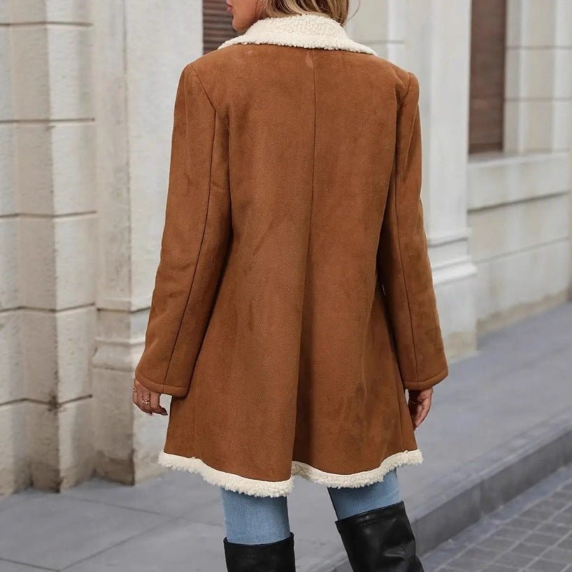 Fleece Suede Mid - length Woolen Casual Warm Jacket - THREADLIGHT