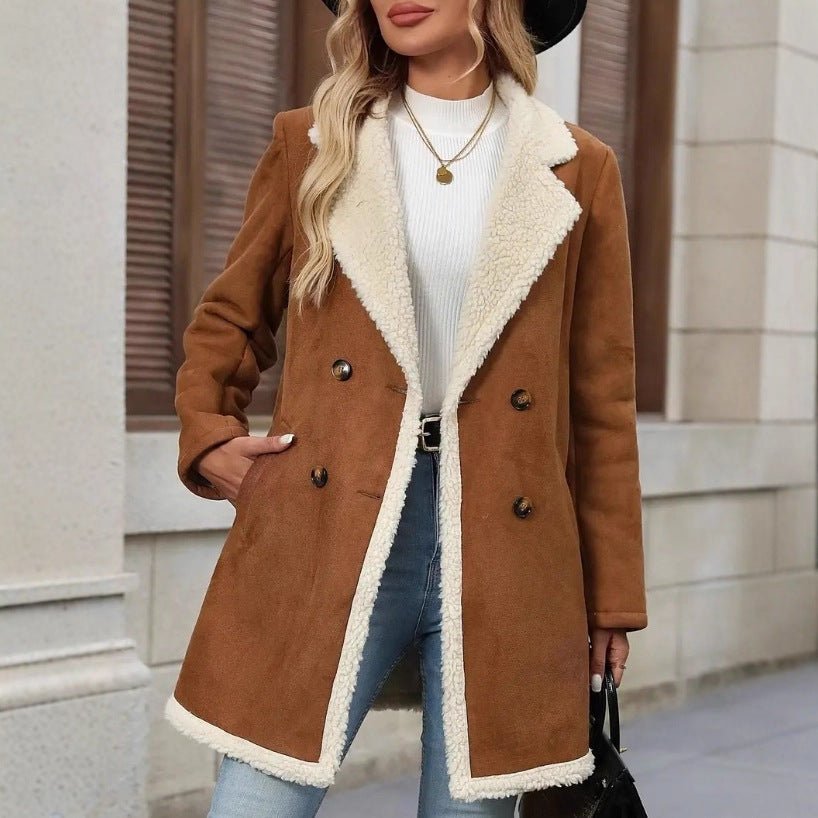 Fleece Suede Mid - length Woolen Casual Warm Jacket - THREADLIGHT