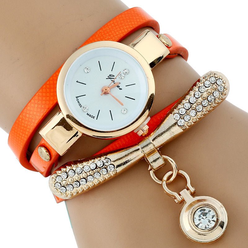Gnova Platinum Fashion Luxury Brand New Women Rhinestone Gold Bracelet Watch Pu Leather Ladies Quartz Casual Wristwatch - THREADLIGHT