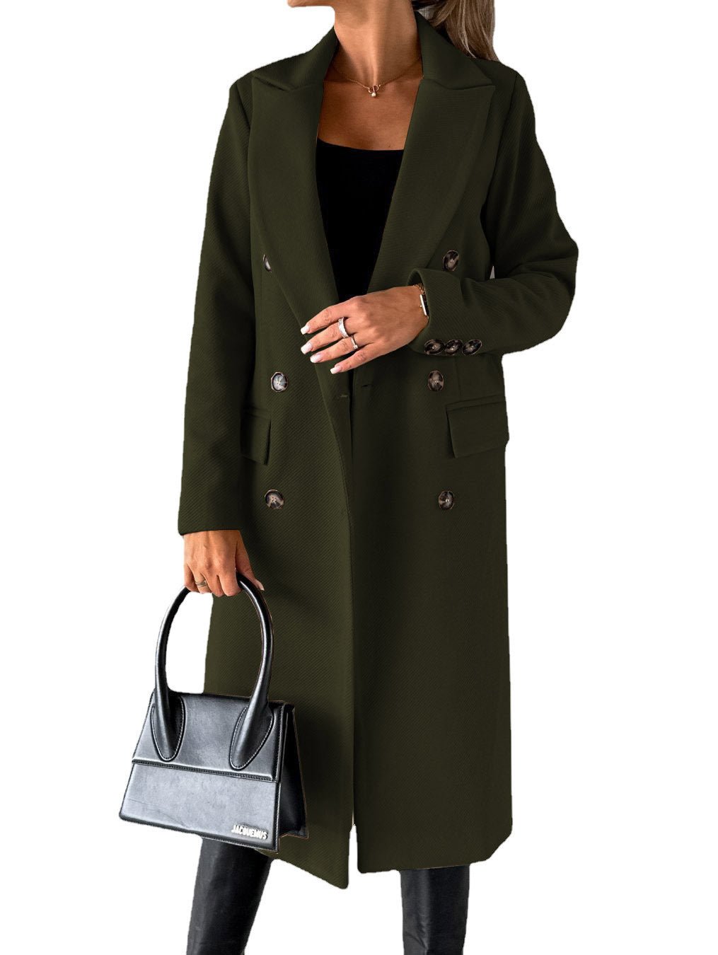 Long Sleeve Lapel Coat Winter Fashion Solid Double Breasted Slim Long Jacket Womens Clothing - THREADLIGHT