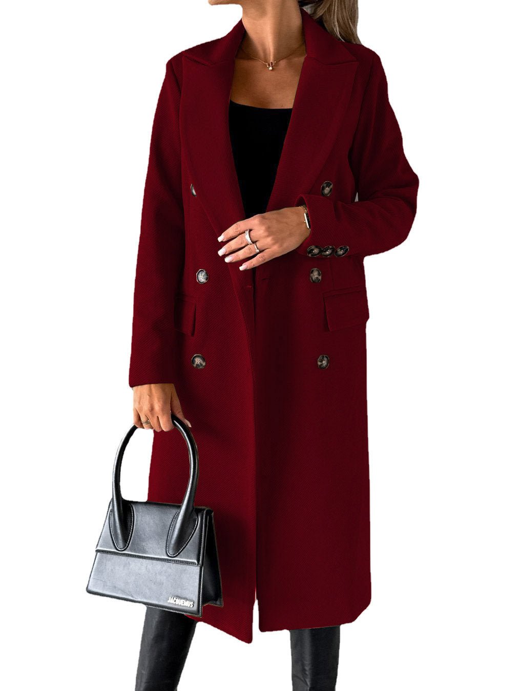 Long Sleeve Lapel Coat Winter Fashion Solid Double Breasted Slim Long Jacket Womens Clothing - THREADLIGHT