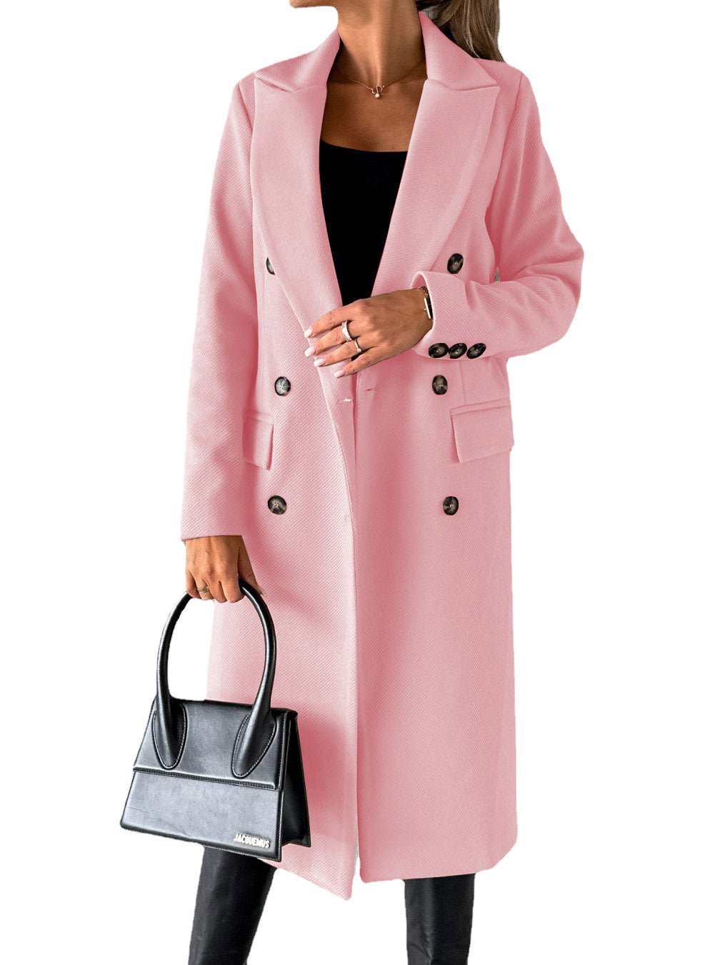 Long Sleeve Lapel Coat Winter Fashion Solid Double Breasted Slim Long Jacket Womens Clothing - THREADLIGHT