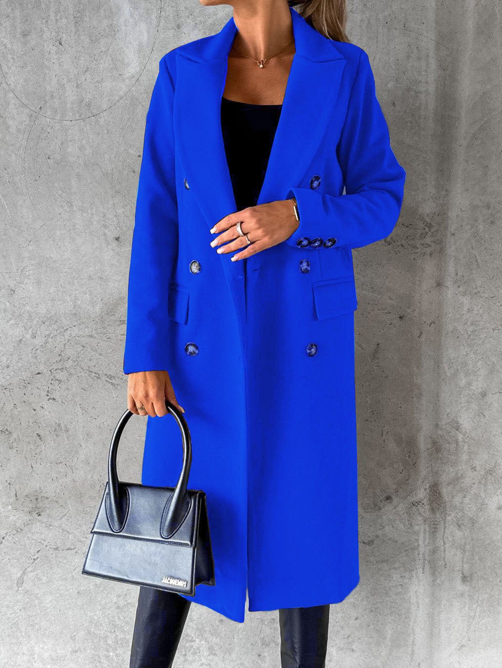 Long Sleeve Lapel Coat Winter Fashion Solid Double Breasted Slim Long Jacket Womens Clothing - THREADLIGHT