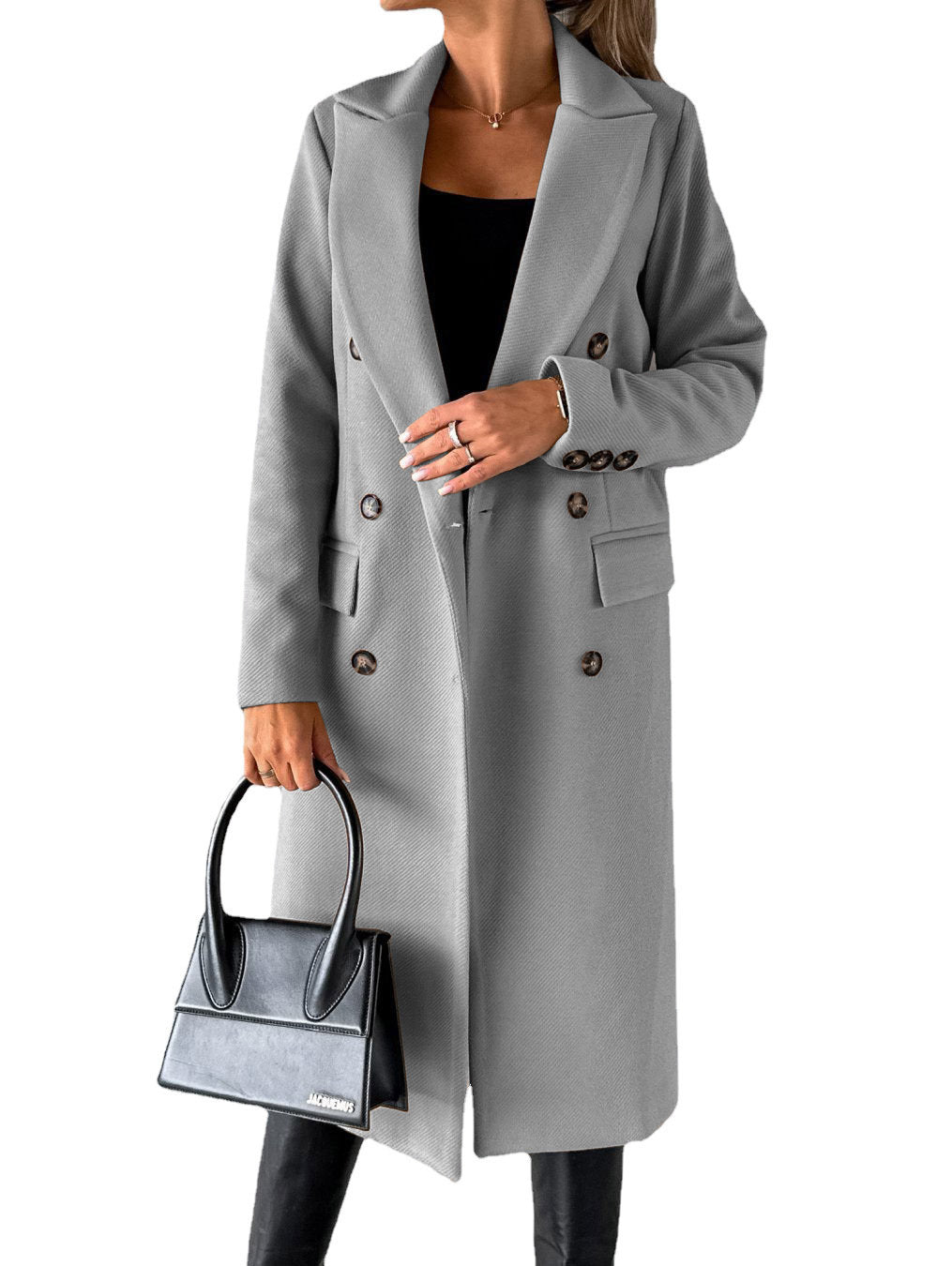 Long Sleeve Lapel Coat Winter Fashion Solid Double Breasted Slim Long Jacket Womens Clothing - THREADLIGHT