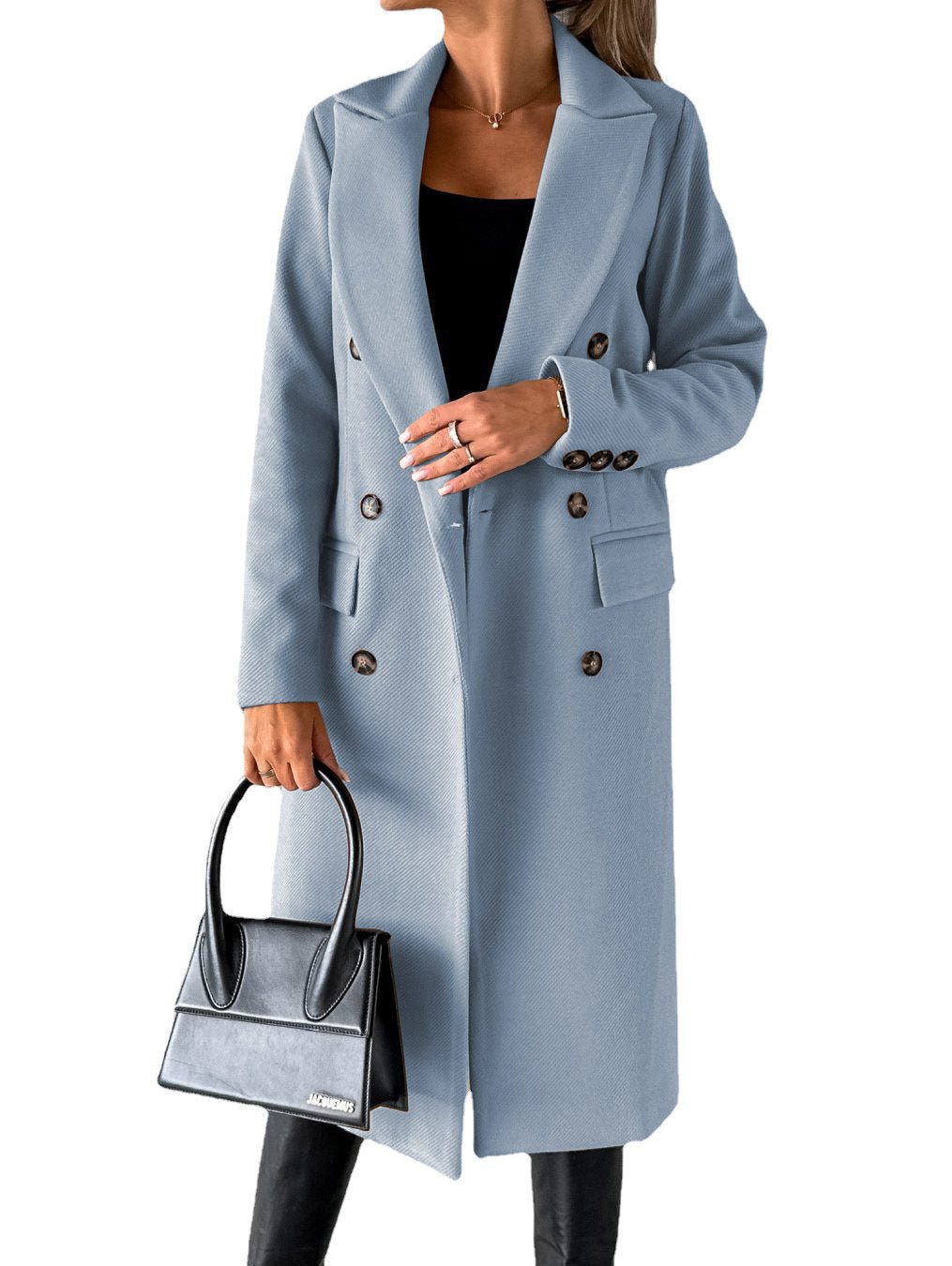 Long Sleeve Lapel Coat Winter Fashion Solid Double Breasted Slim Long Jacket Womens Clothing - THREADLIGHT