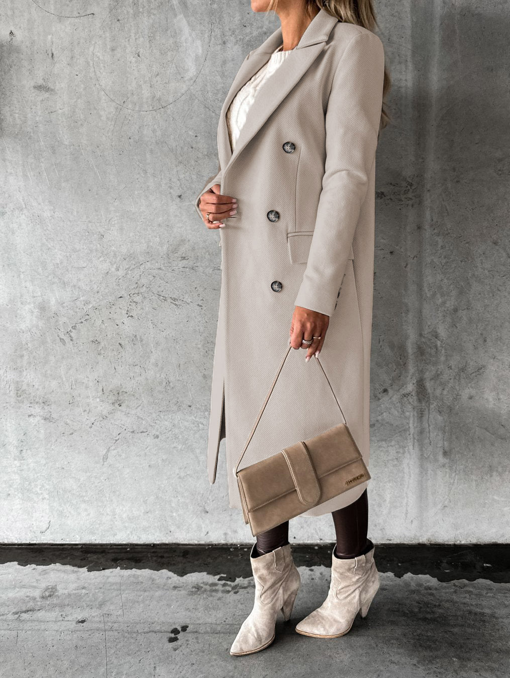 Long Sleeve Lapel Coat Winter Fashion Solid Double Breasted Slim Long Jacket Womens Clothing - THREADLIGHT