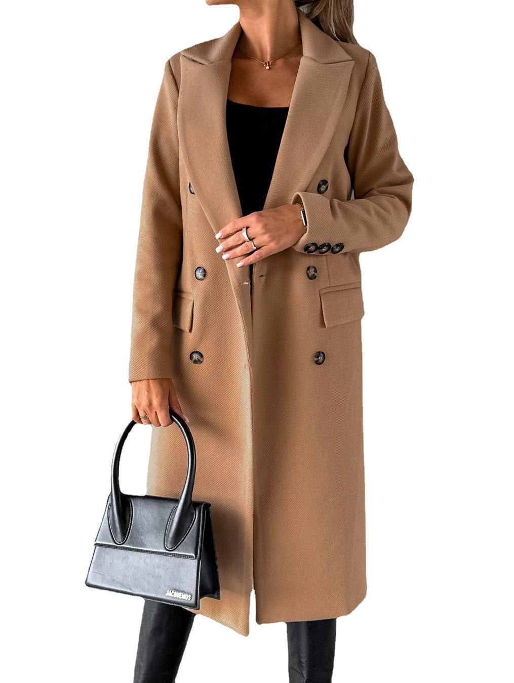 Long Sleeve Lapel Coat Winter Fashion Solid Double Breasted Slim Long Jacket Womens Clothing - THREADLIGHT
