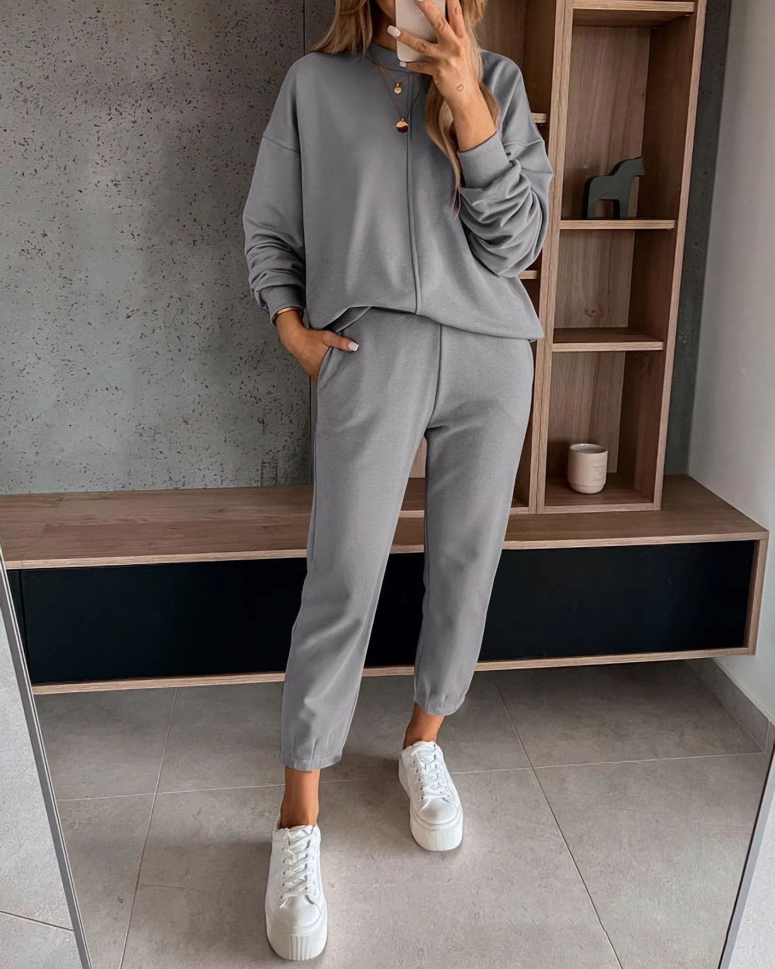 Loose Casual High Waist Ankle - tied Track Sweatpants AND Hoodie Coat Women - THREADLIGHT