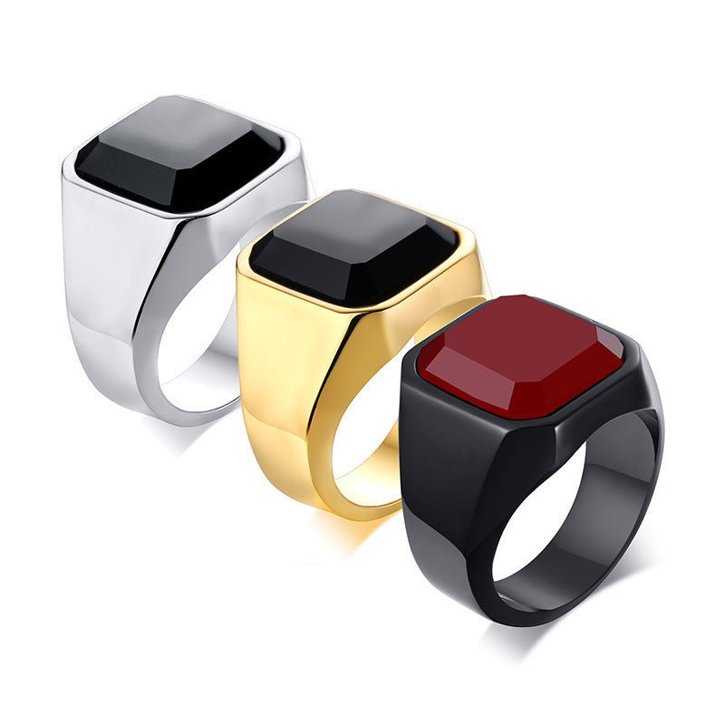 Men's stainless steel black agate ring - THREADLIGHT