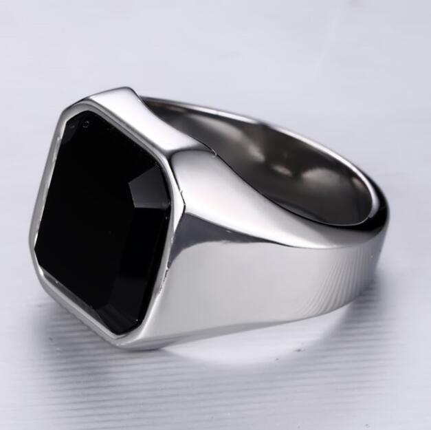 Men's stainless steel black agate ring - THREADLIGHT