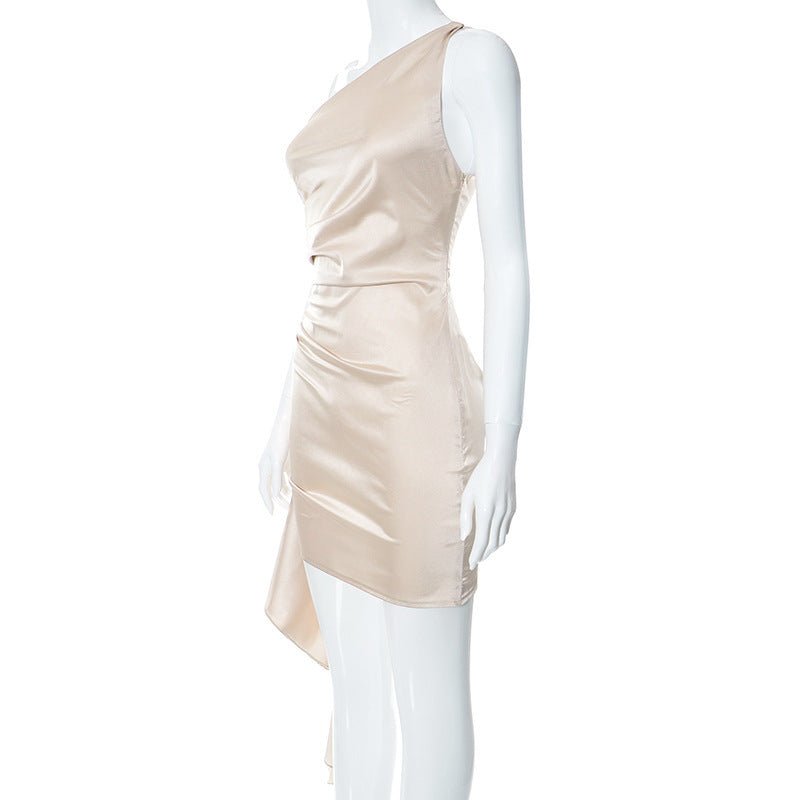 One - shoulder Sleeveless Mini Dress Sexy Slim Backless Skirt Party Wedding Dresses Womens Clothing - THREADLIGHT