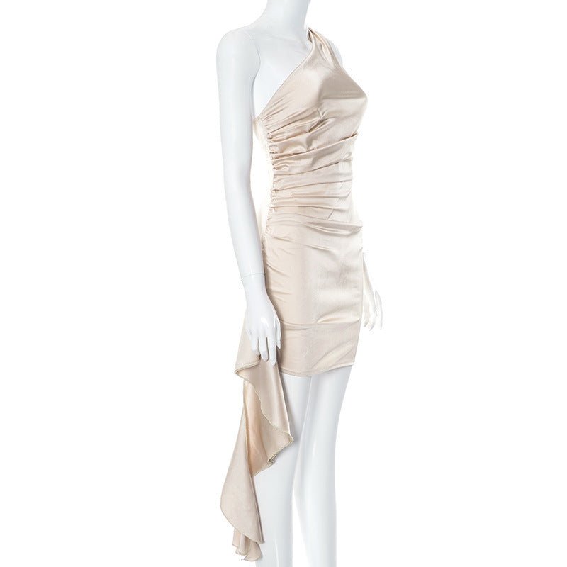 One - shoulder Sleeveless Mini Dress Sexy Slim Backless Skirt Party Wedding Dresses Womens Clothing - THREADLIGHT