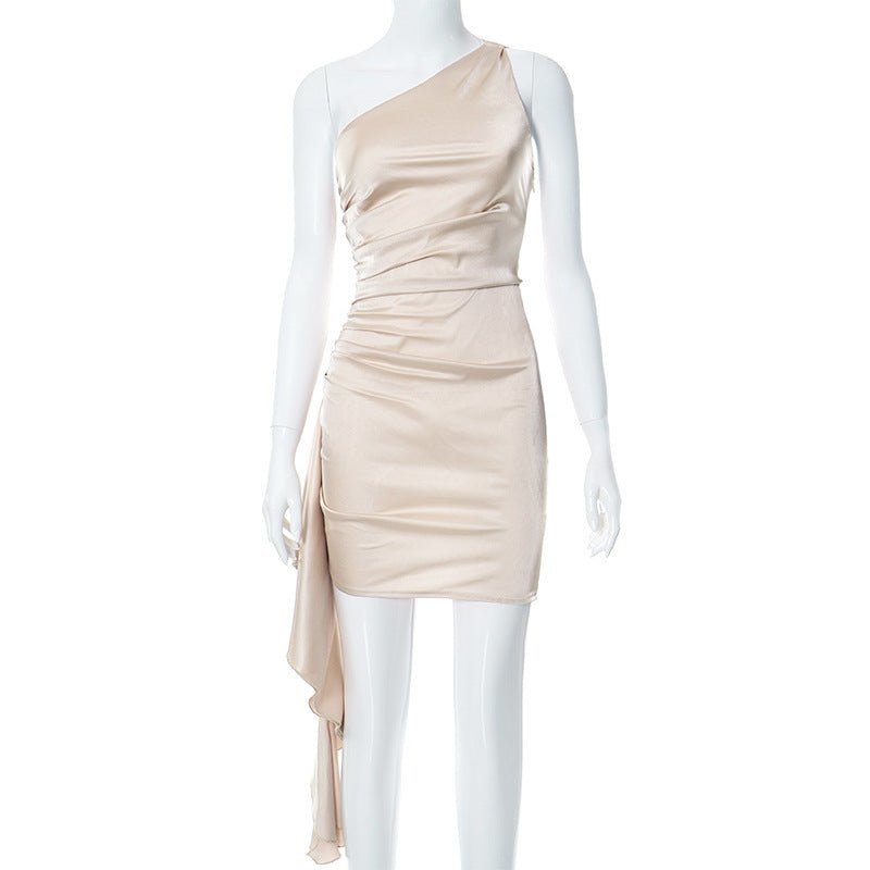 One - shoulder Sleeveless Mini Dress Sexy Slim Backless Skirt Party Wedding Dresses Womens Clothing - THREADLIGHT