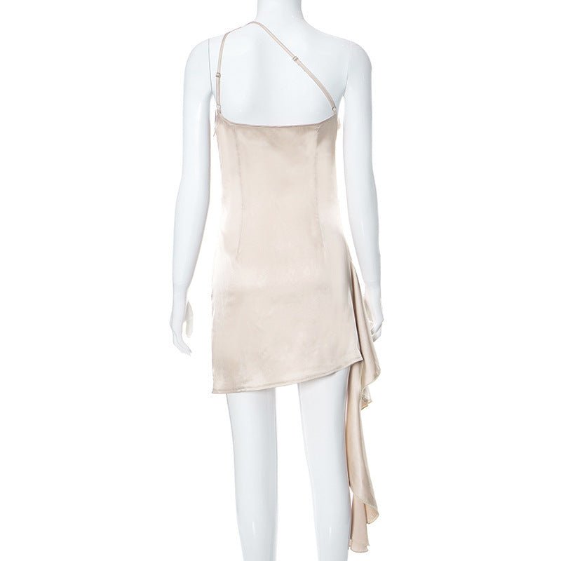 One - shoulder Sleeveless Mini Dress Sexy Slim Backless Skirt Party Wedding Dresses Womens Clothing - THREADLIGHT