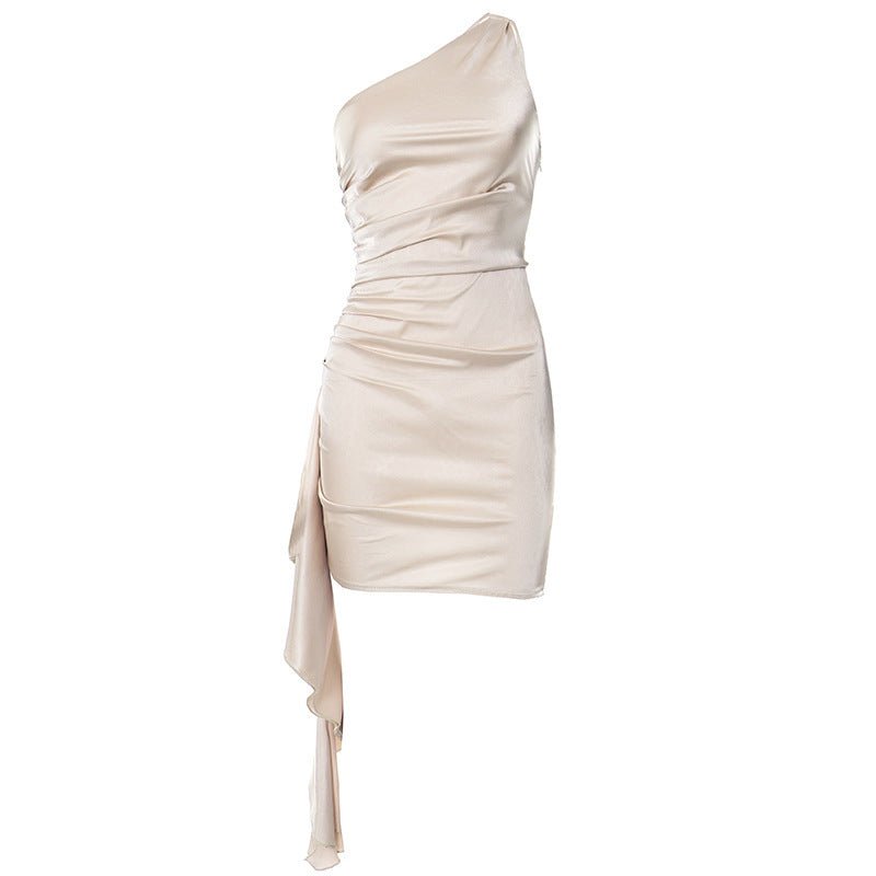 One - shoulder Sleeveless Mini Dress Sexy Slim Backless Skirt Party Wedding Dresses Womens Clothing - THREADLIGHT
