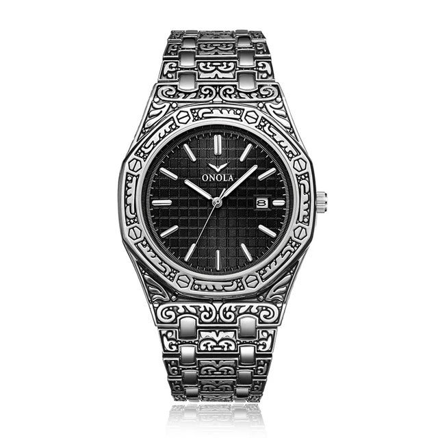 ONOLA vintage carved watch man waterproof Original steel band wristwatch fashion classic designer luxury brand golden mens watch - THREADLIGHT