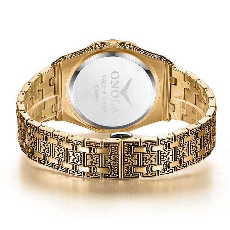 ONOLA vintage carved watch man waterproof Original steel band wristwatch fashion classic designer luxury brand golden mens watch - THREADLIGHT